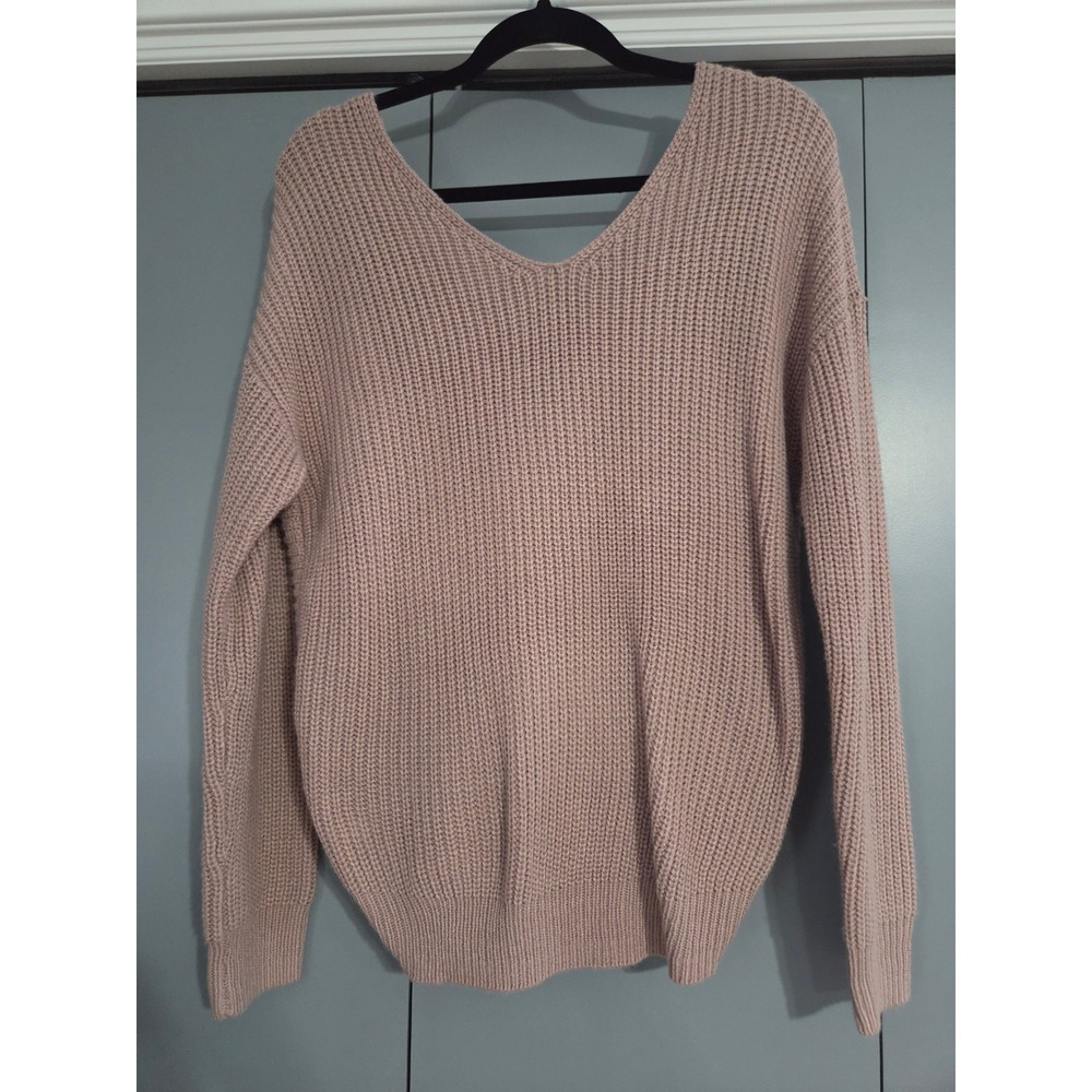 NWOT Twist Back Sweater Small Pink Ribbed Knit V-Neck Long Sleeve